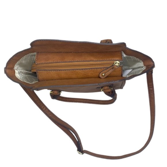 London Fog Brown Leather Hand or Shoulder Bag w/Adjustable & Removable Strap - Picture 6 of 15